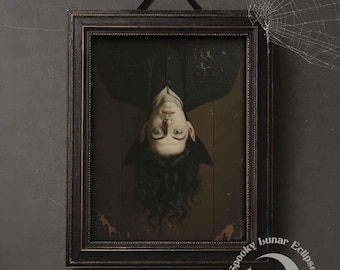 Victorian Gothic Vampire Man Upside Down Art Print Antique Macabre Oil Painting Dracula Art Horror Poster Witchy Print Dark Academia Decor