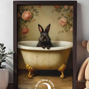 Süßer Hase Art Print für Badezimmer, Tiere in der Badewanne, Wanddeko, Kindertoilette, Cottagecore, Kaninchen Poster, Forestcore Tierbild, Bild 7