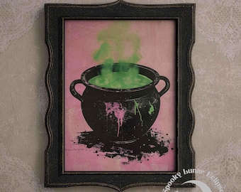 Witch Cauldron Art Print Pink Gothic Paint Occult Poster Witchy Wall Art Vintage Halloween Print Esoteric Magic Art Spooky Season Home Decor