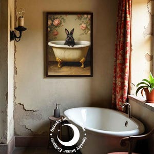 Süßer Hase Art Print für Badezimmer, Tiere in der Badewanne, Wanddeko, Kindertoilette, Cottagecore, Kaninchen Poster, Forestcore Tierbild, Bild 5