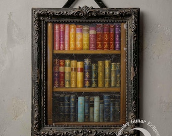 Impression d'art de livres victoriens anciens, peinture à l'huile intemporelle, bibliothèque d'art mural, affiche universitaire sombre, bureau et étude, impression vintage, lecture d'oeuvres d'art