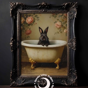 Süßer Hase Art Print für Badezimmer, Tiere in der Badewanne, Wanddeko, Kindertoilette, Cottagecore, Kaninchen Poster, Forestcore Tierbild, Bild 2