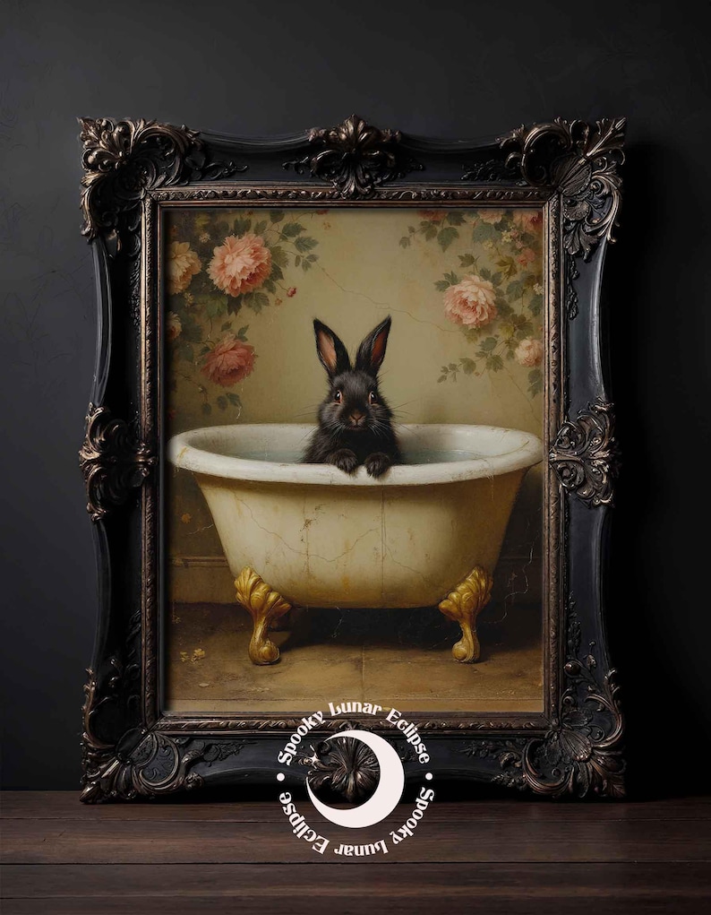 Süßer Hase Art Print für Badezimmer, Tiere in der Badewanne, Wanddeko, Kindertoilette, Cottagecore, Kaninchen Poster, Forestcore Tierbild, Bild 2