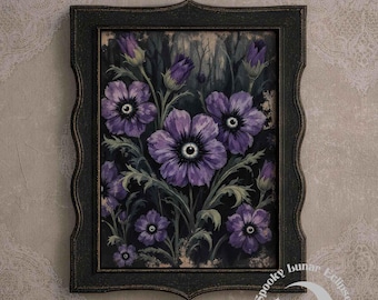 Purple Poison Flowers with Evil Eyes Art Print Gothic Floral Eye Painting Dark Academia Art Witchy Wall Art Macabre Poster Creepy Home Decor