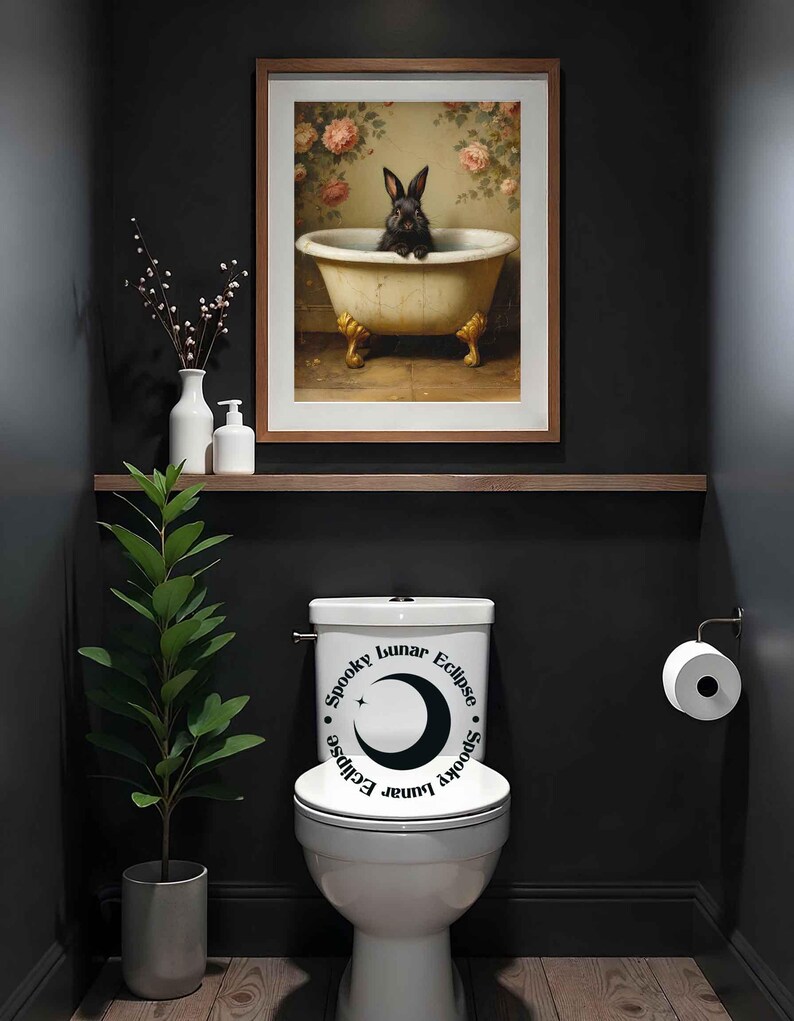 Süßer Hase Art Print für Badezimmer, Tiere in der Badewanne, Wanddeko, Kindertoilette, Cottagecore, Kaninchen Poster, Forestcore Tierbild, Bild 6