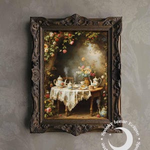 Mad Tea Party Print Art Alice in Wonderland Paint Surreal Woodland Fairytale Poster Floral Cottagecore Wall Art Retro Fantasy Literary Decor