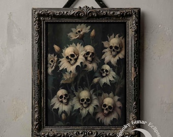 Ancient Evil Flowers Art Print Gothic Skulls Painting Macabre Bouquet Print Witchy Plants Poster Dark Botanical Art Dark Academia Home Decor