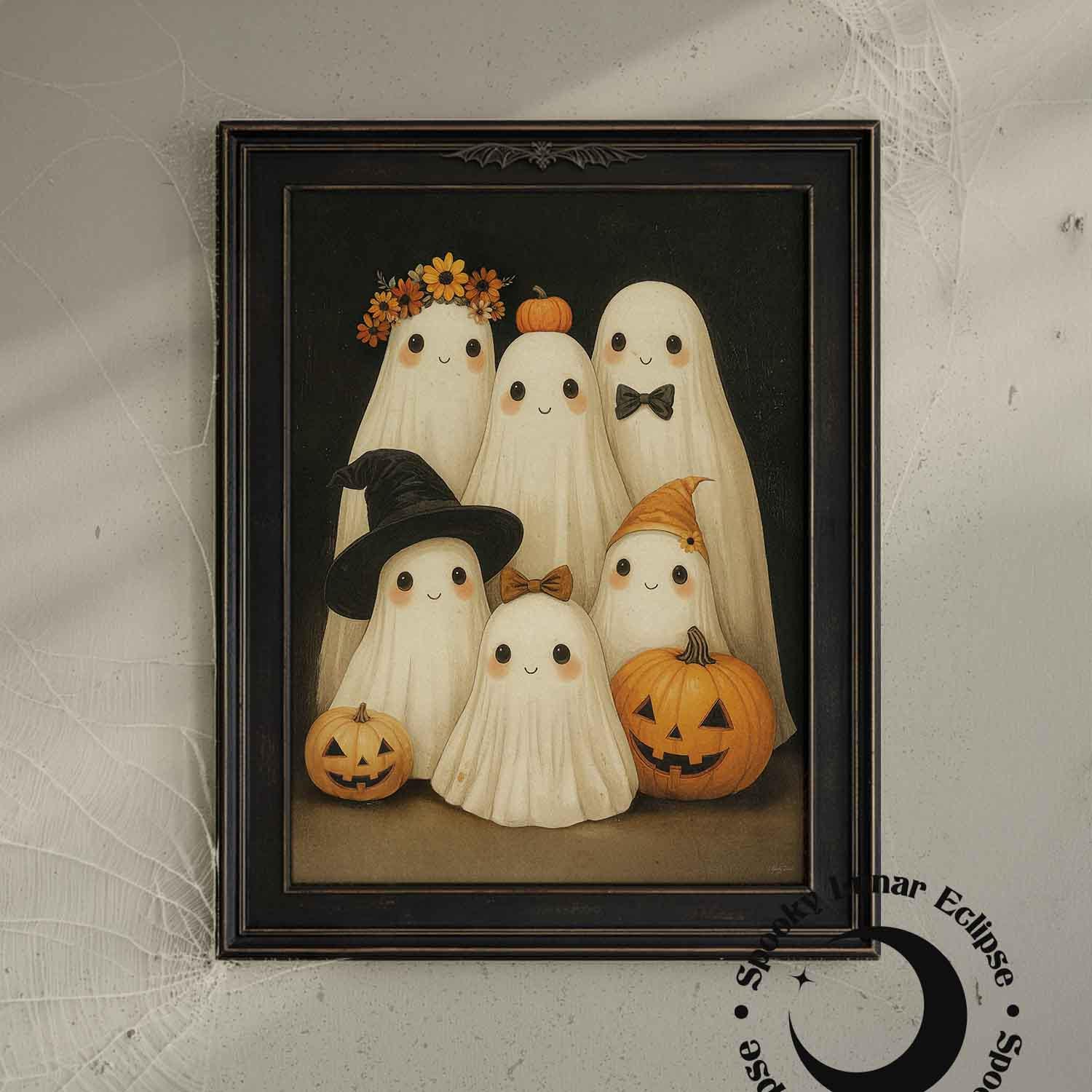 Happy Family Ghosts Art Print Witchy Wall Art Halloween Home Decor Cute ...