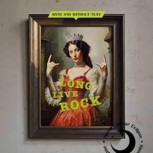 Queen showing Punk Rock Horns Art Print Rebel Girl Painting Victorian Royal Print Feminism Girl Power Poster Funny Home Decor Altered Art