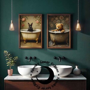 Süßer Hase Art Print für Badezimmer, Tiere in der Badewanne, Wanddeko, Kindertoilette, Cottagecore, Kaninchen Poster, Forestcore Tierbild, Bild 8