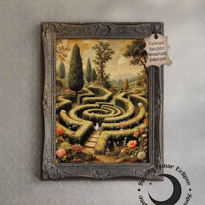 Alice in Wonderland Labyrinth Print Art White Rabbit Oil Paint Surreal Landscape Fairytale Poster Tea Party Wall Decor Retro Fantasy Artwork