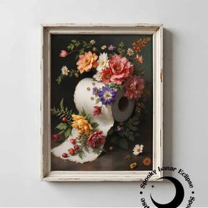 Stampa artistica floreale su carta igienica, poster vintage per bagno, WC, vernice per gli ospiti, decorazione da bagno Dark Academia, rotolo di carta da parati Moody