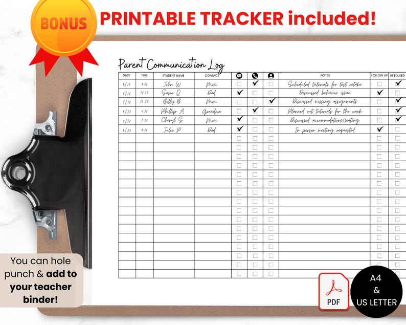 Digital Parent Communication Log for Teacher, Google Sheets Bookkeeping Template, Parent Call Log Spreadsheet Template, Planner for Teacher image 9