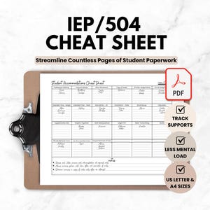 Student Accommodations Tracker for Teacher, IEP & 504 Cheat Sheet for Special Ed Teacher Planner, Classroom Inclusion Organization Tool