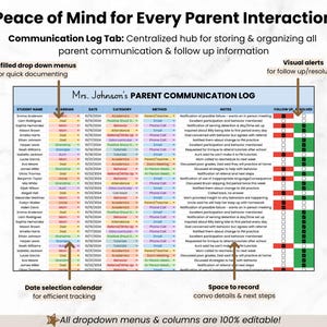 Digital Parent Communication Log for Teacher, Google Sheets Bookkeeping Template, Parent Call Log Spreadsheet Template, Planner for Teacher image 5
