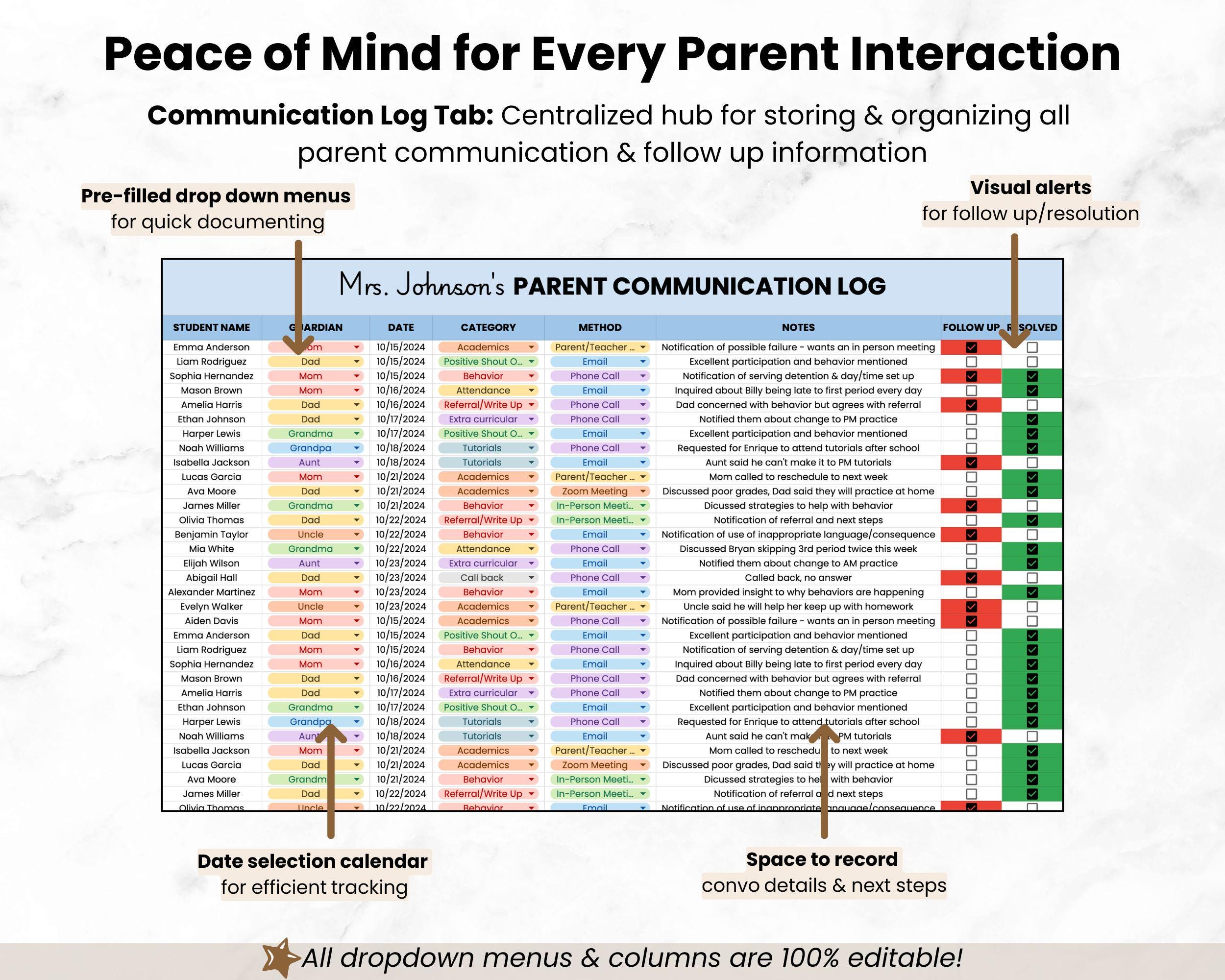 Digital Parent Communication Log for Teacher, Google Sheets Bookkeeping ...