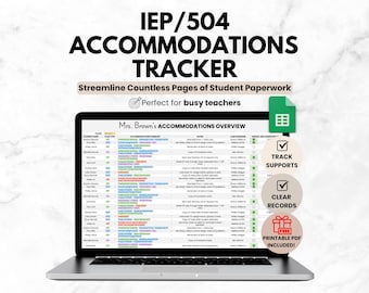 Hoja de cálculo de seguimiento de adaptaciones del IEP/504 para docentes/Hojas de cálculo de Google para la organización de la carga de trabajo del IEP/Plantilla de planificación de educación especial