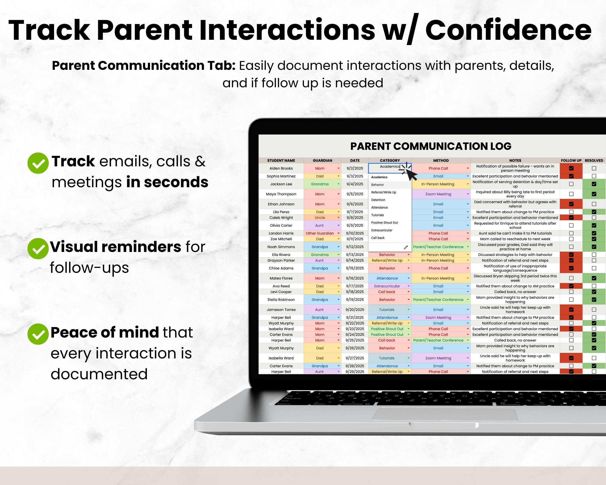 Student Behavior Tracker Spreadsheet for Classroom Teacher, Google ...