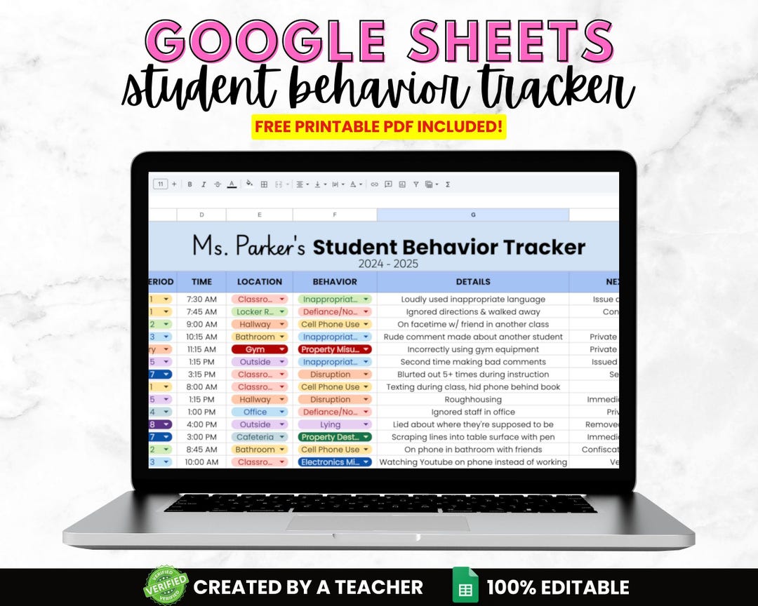 Digital Student Behavior Tracker for Teacher, Google Sheets Bookkeeping ...