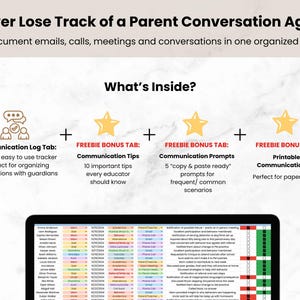 Digital Parent Communication Log for Teacher, Google Sheets Bookkeeping Template, Parent Call Log Spreadsheet Template, Planner for Teacher image 3