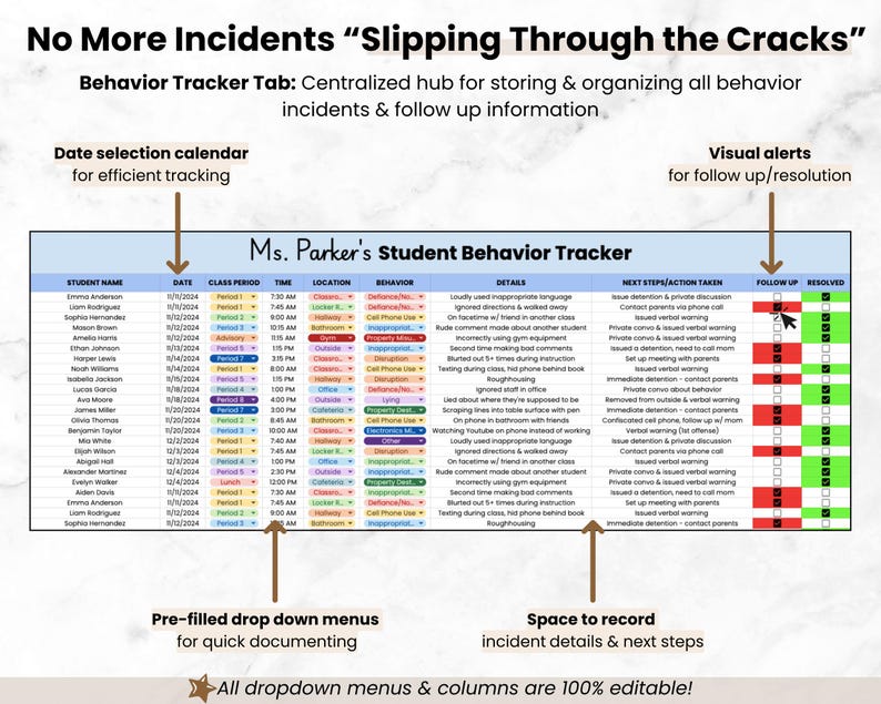 Teacher Documentation Google Sheets Bundle, IEP Accommodations Tracker, Behavior Tracker, Parent Communication Log Spreadsheets for Teachers image 5