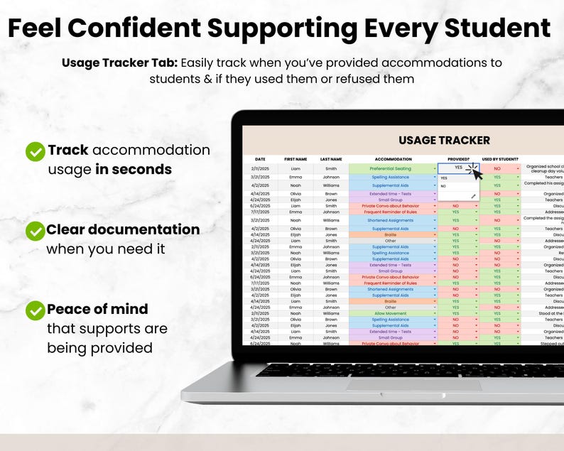 Student IEP Accommodation Tracker Teacher Spreadsheet | IEP 504 Tracker for Google Sheets | SPED Caseload Planner & Log for Organization image 7