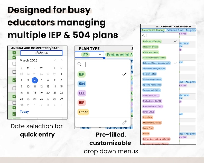 Student IEP/504 Accommodation Tracker Spreadsheet for Teacher | Google Sheets IEP Caseload Organization | Special Education Planner Template image 7