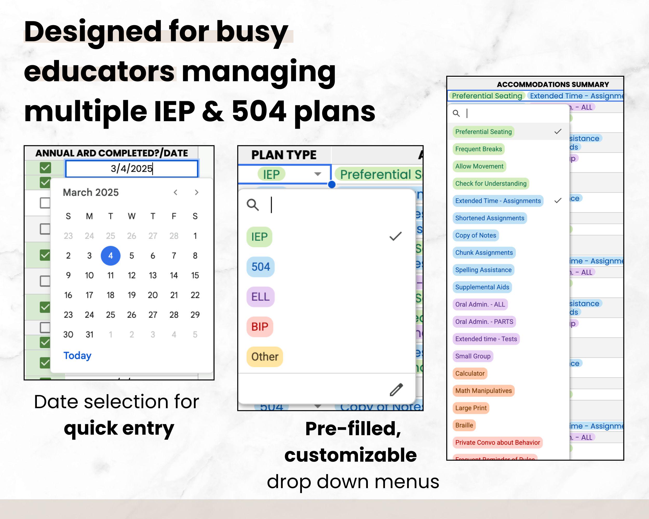 Student IEP/504 Accommodation Tracker Spreadsheet for Teacher | Google ...