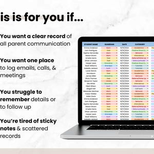 Digital Parent Communication Log for Teacher, Google Sheets Bookkeeping Template, Parent Call Log Spreadsheet Template, Planner for Teacher image 2