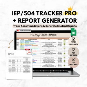 Feuille de calcul pour enseignant et étudiant IEP | Suivi IEP 504 pour Google Sheets | Planificateur de charge de travail et journal SPED pour l'organisation