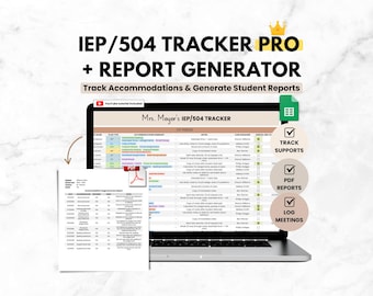 Hoja de cálculo para el seguimiento de adaptaciones del IEP del estudiante para el docente / Rastreador del IEP 504 para Hojas de cálculo de Google / Planificador y registro de la carga de casos de SPED para la organización