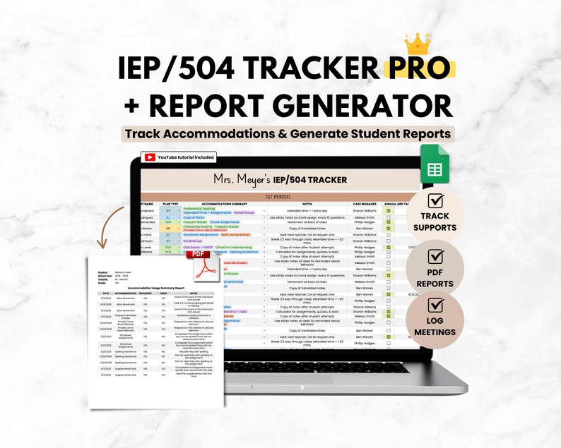 Student IEP Accommodation Tracker Teacher Spreadsheet | IEP 504 Tracker ...