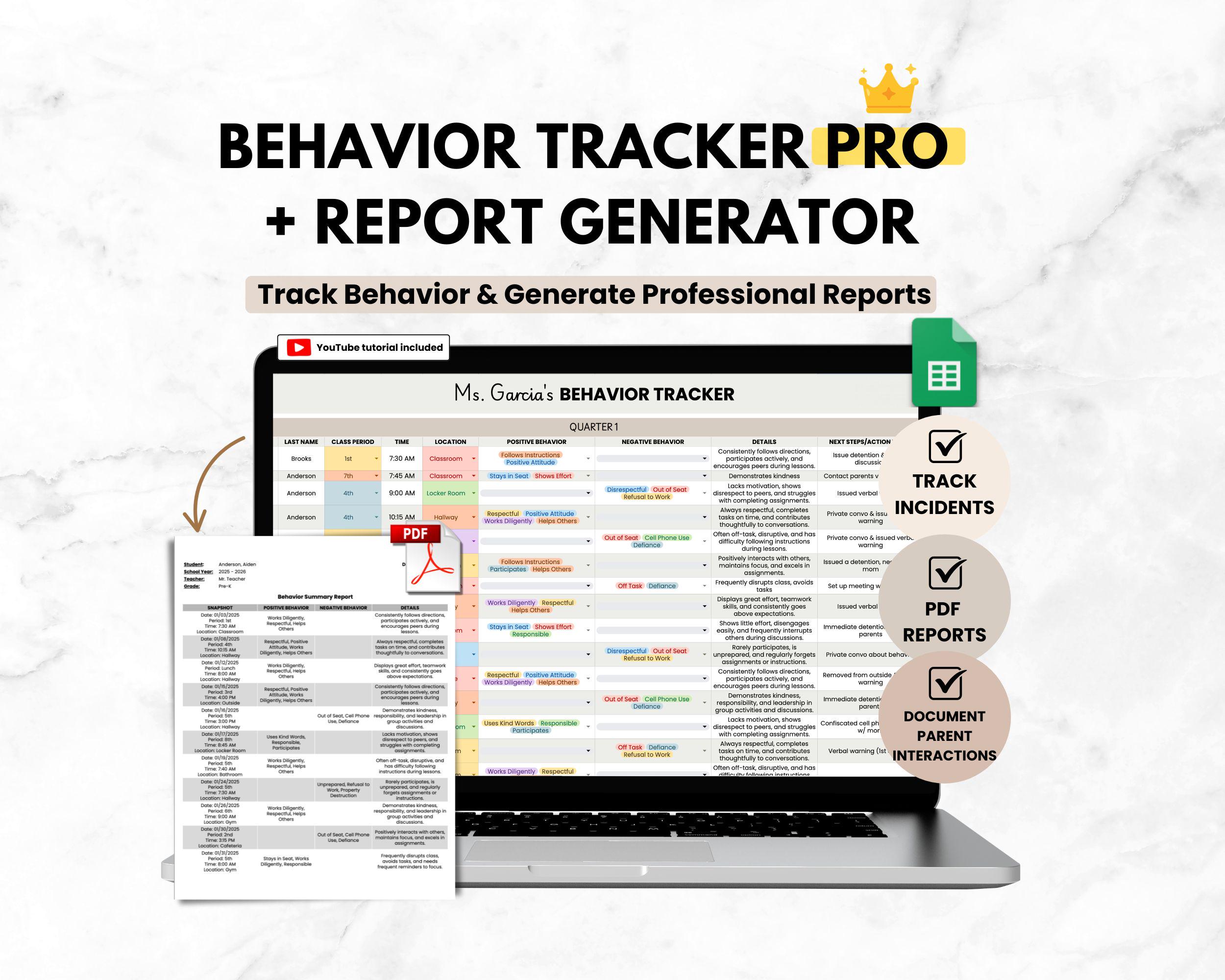 Student Behavior Tracker Spreadsheet for Classroom Teacher, Google ...