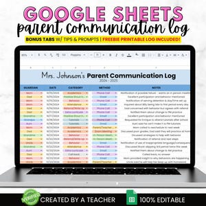 Digital Parent Communication Log for Teacher, Google Sheets Bookkeeping ...