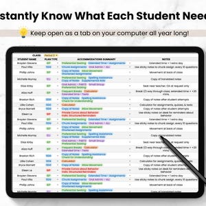 Student IEP/504 Accommodation Tracker Spreadsheet for Teacher | Google Sheets IEP Caseload Organization | Special Education Planner Template image 6