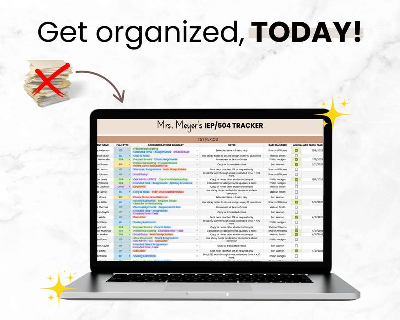 Student IEP Accommodation Tracker Teacher Spreadsheet | IEP 504 Tracker for Google Sheets | SPED Caseload Planner & Log for Organization image 10
