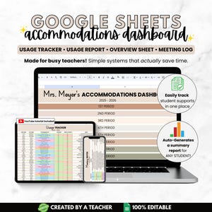 Student Accommodation Tracker Teacher Spreadsheet | IEP 504 Tracker for Google Sheets | IEP SPED Caseload Planner & Log for Organization