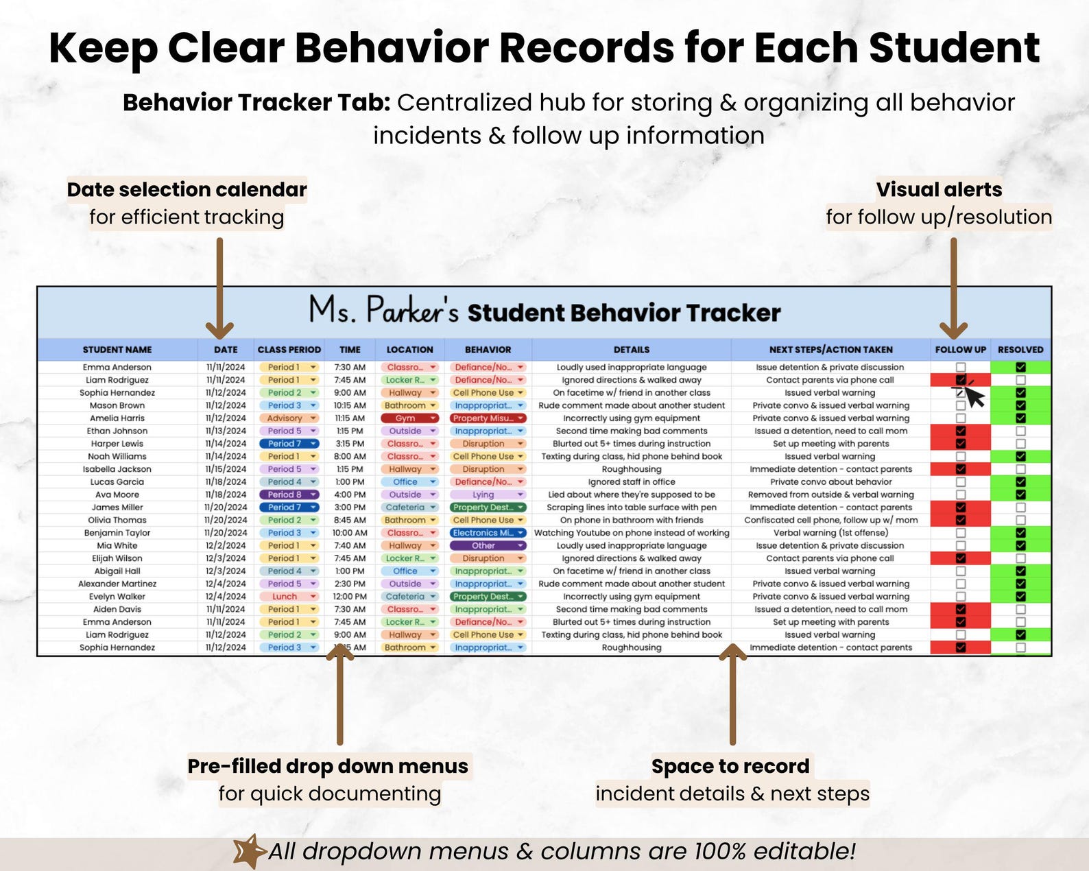 Digital Student Behavior Tracker for Teacher, Google Sheets Bookkeeping ...