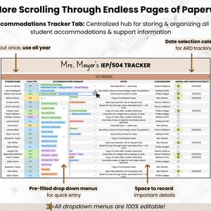 Student IEP Accommodation Tracker Teacher Spreadsheet | IEP 504 Tracker for Google Sheets | SPED Caseload Planner & Log for Organization image 6