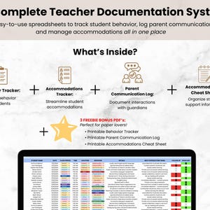 Teacher Documentation Google Sheets Bundle, IEP Accommodations Tracker, Behavior Tracker, Parent Communication Log Spreadsheets for Teachers image 3