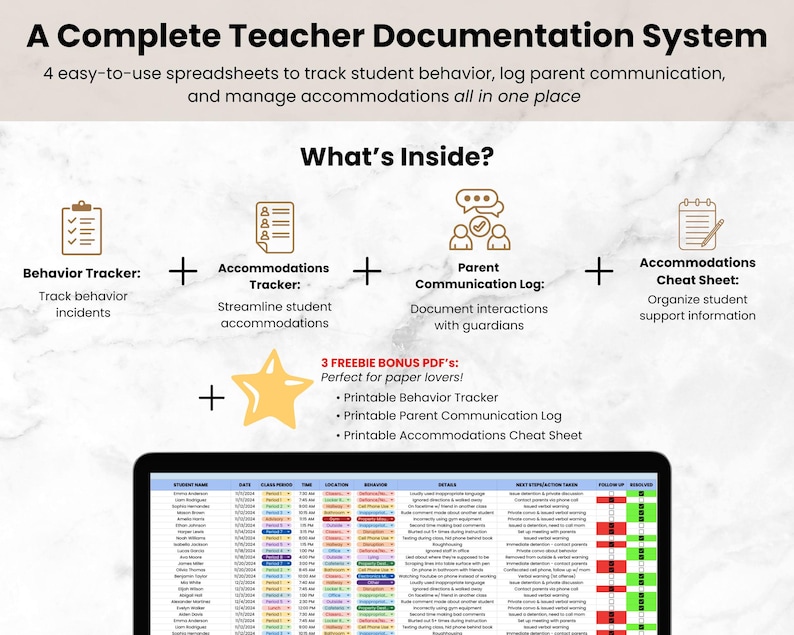 Teacher Documentation Google Sheets Bundle, IEP Accommodations Tracker, Behavior Tracker, Parent Communication Log Spreadsheets for Teachers image 3