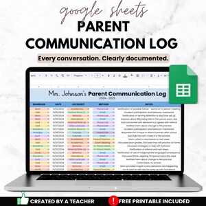 Digital Parent Communication Log for Teacher, Google Sheets Bookkeeping ...