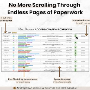 Student IEP/504 Accommodation Tracker Spreadsheet for Teacher | Google Sheets IEP Caseload Organization | Special Education Planner Template image 5
