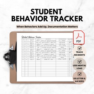 Student Behavior Tracker Printable for Teacher, Behavior Chart for Teacher Planner, Daily Classroom Management Log for Organization