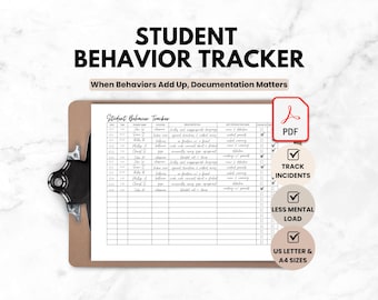 Rastreador de comportamiento estudiantil imprimible para docentes, Cuadro de comportamiento para la planificación docente, Registro diario de gestión del aula para la organización