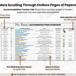 Teacher Documentation Google Sheets Bundle, IEP Accommodations Tracker, Behavior Tracker, Parent Communication Log Spreadsheets for Teachers image 7