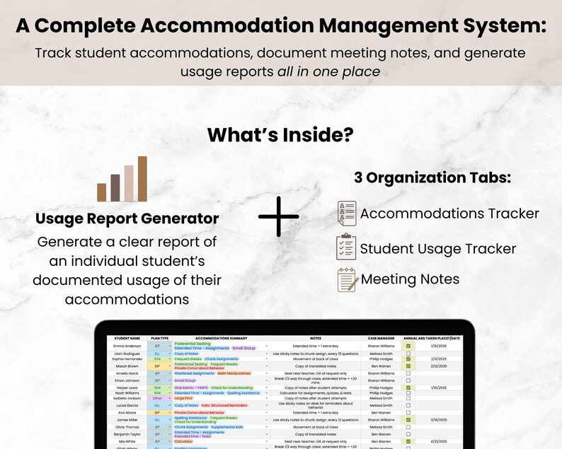 Student IEP Accommodation Tracker Teacher Spreadsheet | IEP 504 Tracker ...