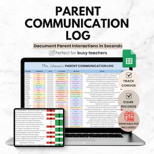 Registro digital de comunicación con los padres para el profesor, plantilla de contabilidad de Google Sheets, plantilla de hoja de cálculo de registro de llamadas de los padres, planificador para el profesor