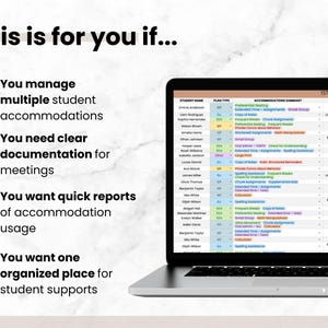 Student IEP Accommodation Tracker Teacher Spreadsheet | IEP 504 Tracker for Google Sheets | SPED Caseload Planner & Log for Organization image 2