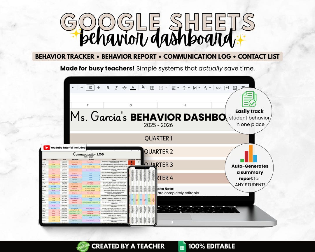 Student Behavior Tracker Spreadsheet for Teacher | Teacher Google Sheet ...